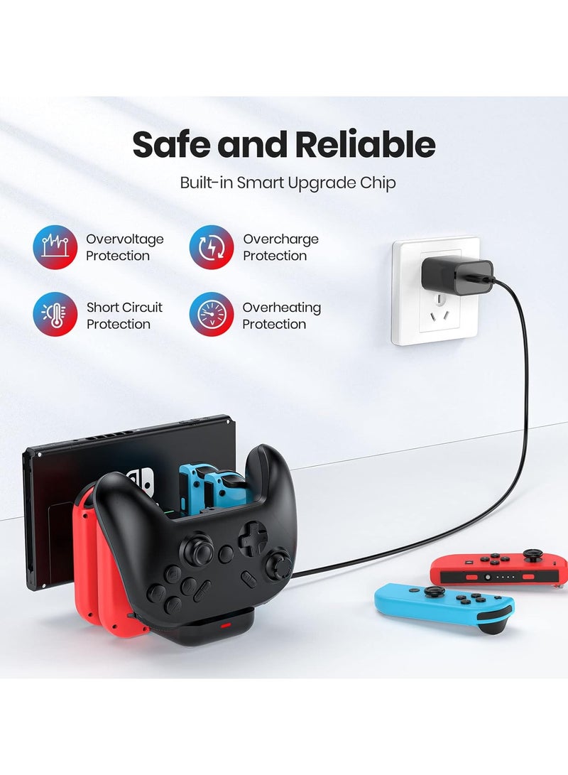 Controller Charger Dock for Nintendo Switch Pro Controller and Joy con, 6-in-1 Fast Charging Dock Station for Switch  OLED Model  Lite with Charging Indicator and Type C Charging Cable - Image 5